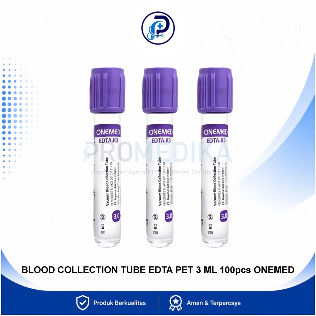Tabung Darah Blood Collection Tube EDTA 3ml PET OneMed Isi 100 pcs